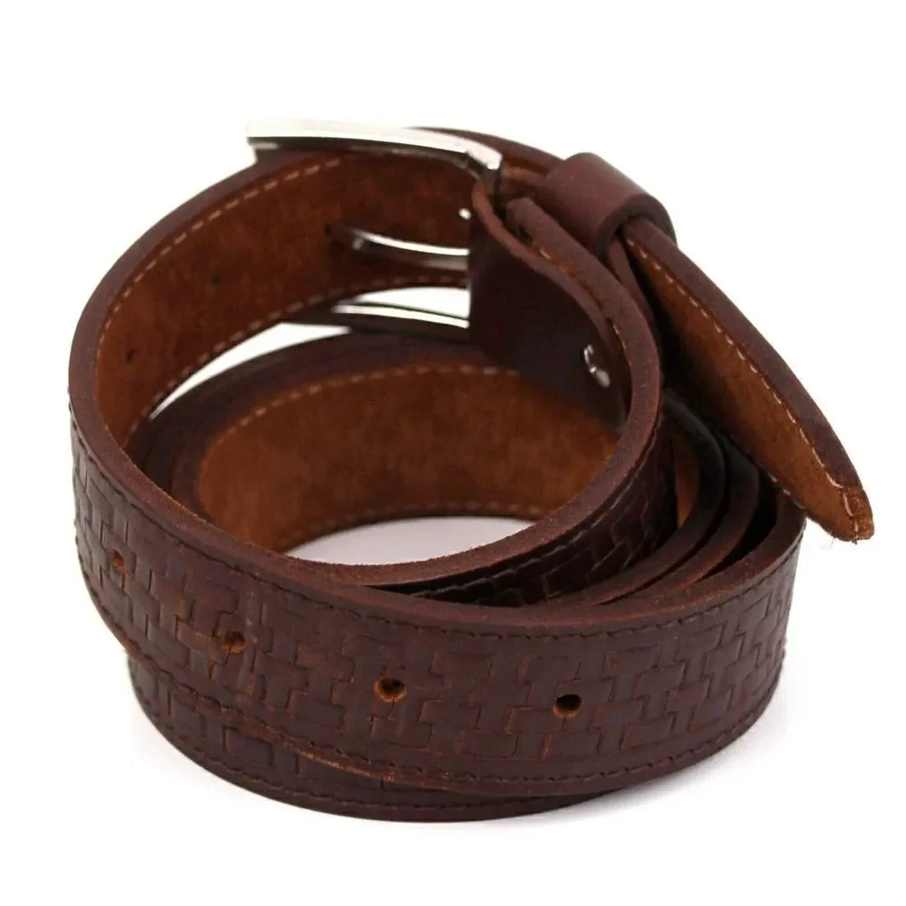 TEXTURED BASKET BROWN GENUINE LEATHER 1 3/8